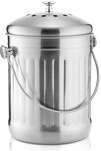 ENLOY Stainless Steel Compost Bin, 1.3 Gallon Indoor Odorless Compost Pail for Kitchen Countertop with Carrying Handle