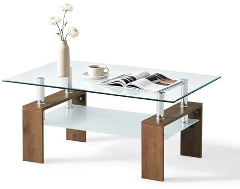 TUKAILAi Rectangle Clear Glass Coffee Table Modern Side Table