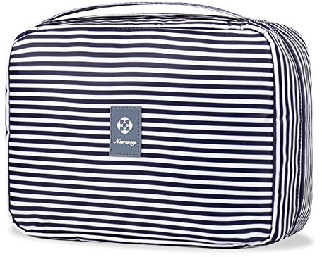 Narwey Kulturtasche Damen - Kulturtasche Zum Aufhängen, Kulturbeutel für Damen & Herren Kosmetiktasche - Waschtasche (Blauer Streifen)
