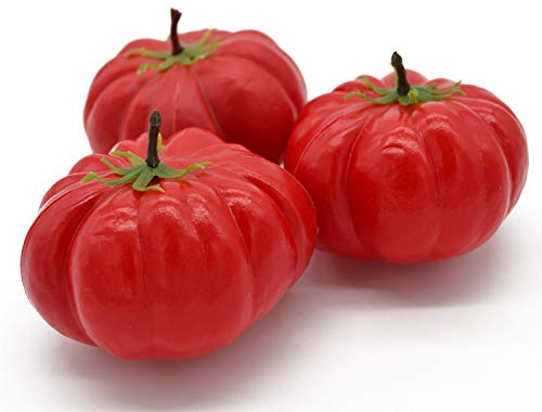 Generisch 3 rote Tomaten mit Blatt Attrappen aus Kunststoff Fake Dummy Gemüse Lebensmittelattrappe Requisite Nachbildung