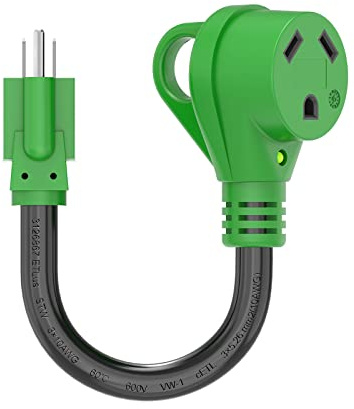 RVGUARD 30 Amp to 110 Volt RV Adapter Cord 12 Inch, NEMA 5-15P to NEMA TT-30R Electrical Power Adapter with LED Power Indicator, Green, ETL Listed