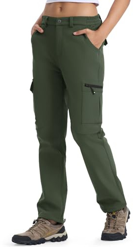 YSENTO Damen Wanderhose Wasserdicht Outdoorhose Softshellhose Winter Skihose Gefütterte Snowboardhose Trekkinghose Funktionshose(Grün,2XL)