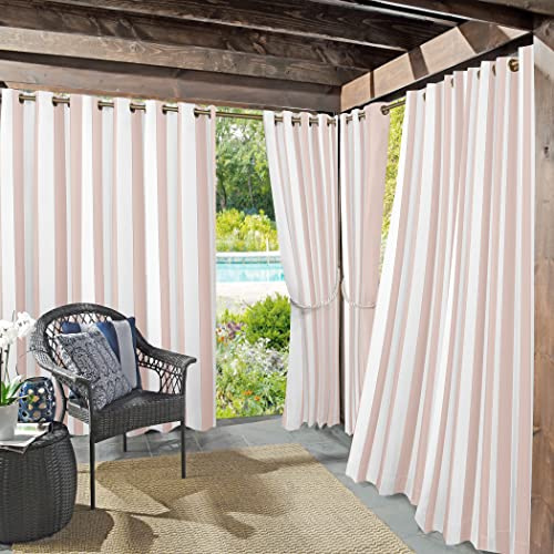 Sun Zero Valencia 2-Pack Cabana Stripe Indoor/Outdoor UV Protectant Energy Efficient Grommet Curtain Panel Pair, 54 x 84, Rose Quartz