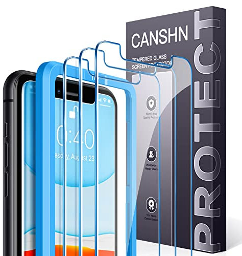CANSHN [3 Stück Schutzfolie für iPhone XR und iPhone 11 Folie 6,1 Zoll, mit Rahmen Positionierhilfe, Kratzfest, 9H Härte, Hüllenfreundlich, Blasenfrei, HD Displayschutzfolie für iPhone XR/11 Glas