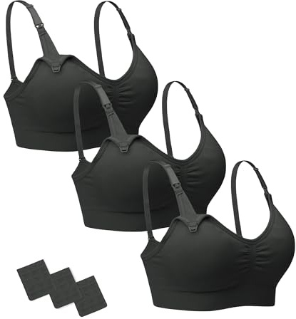 Stelle Nursing Bras Maternity Bra for Breastfeeding Pregnancy Wireless Bralette with Pads, Extenders (3 Black,XL)