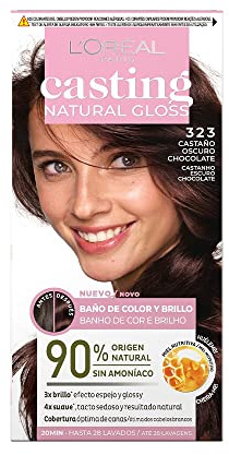 L'Oréal Paris Casting Natural Gloss, Farbbad und Glanz, optimale Abdeckung, mit pflegendem Conditioner mit Honig, ohne Ammoniak, Farbe: Schokoladenschwarz 323