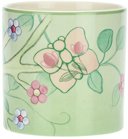 THUN Pasqua 2023, Vaso in Stoneware Decorato con Farfalle e Fiori in Gres, Versione Verde, Linea Pasqua Favolosa, 20.7x4.7x20.7 cm