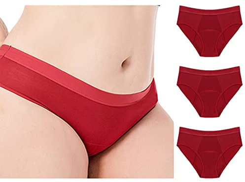 Jamron Dam 3-pack menstrosor menstruationsunderkläder läckagesäker inkontinensbyxor kraftigt flöde extra skydd trosor röd + röd M