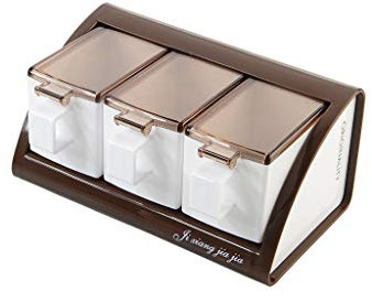 PEPDRO Cocina conjunto de caja de condimento montado en la pared creativo hogar frasco de condimento de plástico MSG salero sazonador caja de condimento caja de condimento Dosificadores de aliño y esp