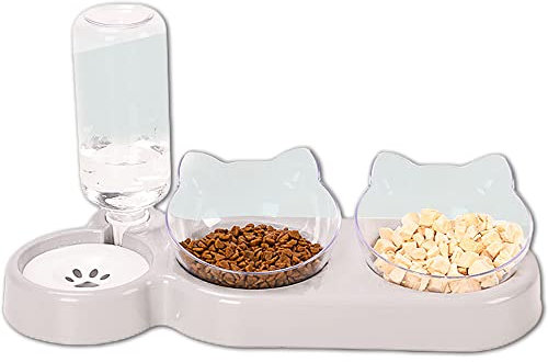 3-In-1 Cat Food And Water Bowl Set, Cat Bowls With Stand, Double Cat Bowls with Water Dispenser For Pet,Food And Water Feeder For Small Medium Dogs Cats
