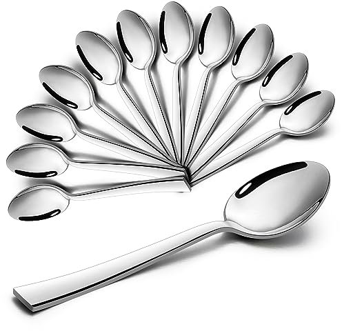 Joyfair Teaspoons, Stainless Steel Dessert Spoon Set of 12, Coffee Spoons Ideal for Coffee Tea Ice Cream Dessert in Home Kitchen Restaurant, Square Edge & Mirror Polished & Dishwasher Safe, 13.5cm