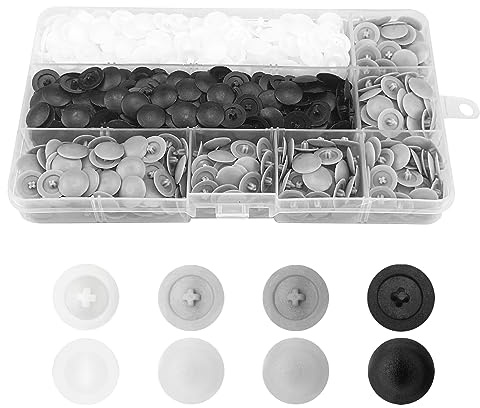 900 piezas de tuerca de plástico, tapa de plástico, para tornillos de cabeza cruzada de 3 mm de diámetro, negro + blanco + gris oscuro + gris claro + caja de almacenamiento