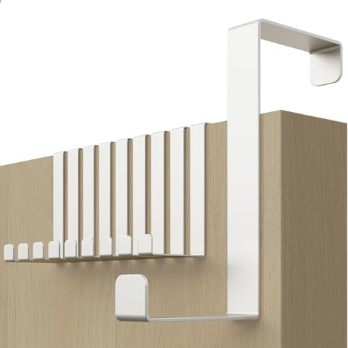 4smile Over Door Hook Set of 10 – White Coat Hooks for Leaf Depth 3.6 cm (1.4) + 4.1 cm (1.6), Sturdy Hangers for Clothes, Wreath Hanger