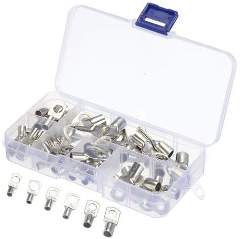 sourcing map 60Pcs Battery Terminals Connectors Cable Ends Used on AWG 12 10 8 6 4 Cable, Ring Terminals Copper Wire Lugs