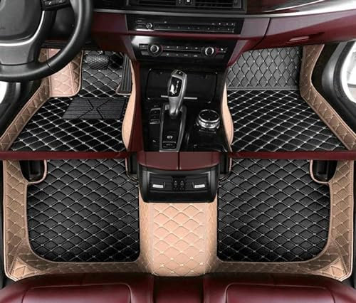 IXITAB Anpassen Leder Auto Fußmatten Passt für Mercedes Benz C Klasse (W204/S204) Baujahr 2007-2015, Leder Autoteppich 3D All-Inclusive-Stil Automatte vorn und hinten(Links Fahren,K Black Beige