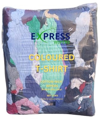 EXPRESS WIPERS - 10kg Bale of Coloured Cotton T-Shirt Cleaning Rag Wipers