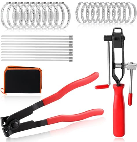 SPEEDWOX 32PCS CV Joint Boot Clamp Pliers Hose Band Cut-Off Pliers Car Banding Tool Kit with 20 Adjustable Stainless Steels Crimp Bands Ear Boot Tie Pliers Car Band Tool Kit for Most Cars