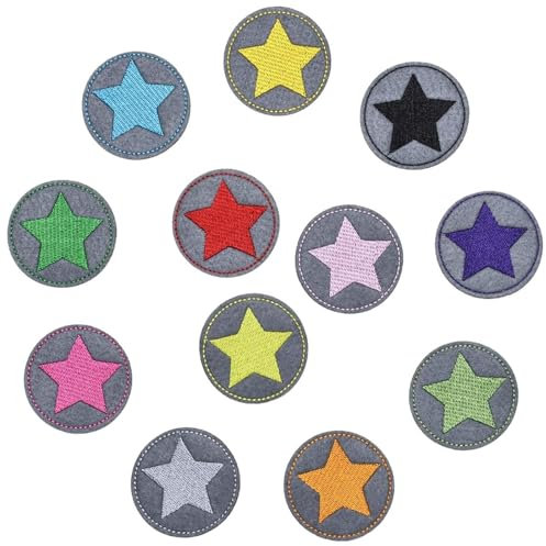 12 Stück Bunte Bügelflicken Für Kinder und Erwachsene - Farbige Stern-Bügelaufnäher Selbstklebend Für Jeans, Kleidung, Daunenjacke, Hosen - Reparaturflicken