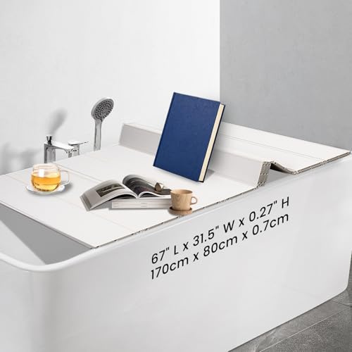 Ezcasch 80x170cm Badewannenabdeckung bis 6kg Belastbar für Badewannen Weiß | 7mm Dick PVC Abdeckung, Faltbar, 6kg Belastbar, Staubdicht Badewannenabdeckung, Wasserdicht Badewannenbretter, Badezimmer
