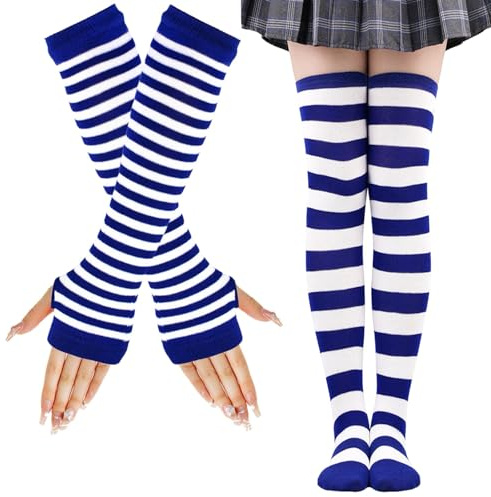 LUKIUP Rayas Calcetines Hasta la Rodilla, Juego de Calcetines Altos Hasta el Muslo, Para damas, Halloween, fiestas de Navidad, cosplay de carnaval y fiestas de disfraces