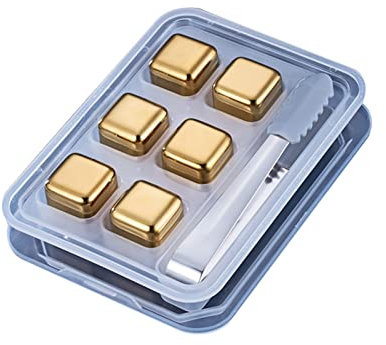 QTANZIQI Edelstahl-Whisky-Steine, Eiswürfel, Metall-Eiswürfel-Whisky-Steine, Wiederverwendbare Kühlsteine, Kühlung für schottischen Whisky, Wein, Gin, Tonic-Getränke, 6 Whisky-Steine