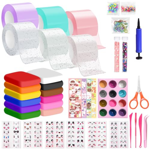 70 Set Nastri Adesivi per Bolle Sapone Nano, Set di Nastri Adesivi per Bolle di Sapone Nano per Bambini, Nastro con Glitter, Nastro Adesivo Trasparente Multiuso, Bolles Sapones Antistress (C)