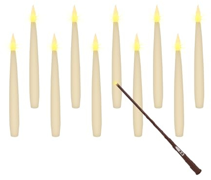 Spetebo Schwebende LED Kerzen warm weiß mit Zauberstab Fernbedienung - 10er Set - Stabkerzen zum Hängen Batterie betrieben mit Timer
