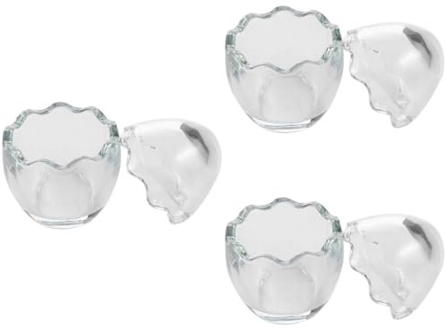 VOSAREA 3pcs Eggshell Shape Pudding Cup Glass Yogurt Cup Dessert Storage for Baking Kitchen Use Holds Yogurt