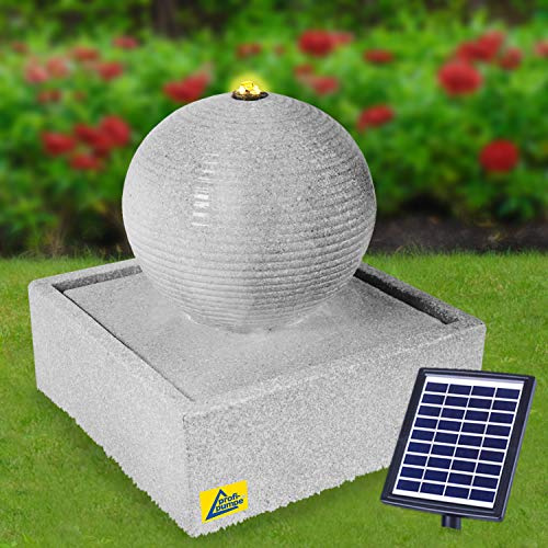 Solkraft trädgård fontän fontän solfontän dekorativ fontän vattenfall trädgård lampa dammpump för terrass, balkong, med pumpar, med Li-ion-batteri och LED-ljus (modernt ljusgrå)