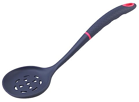PAMINGONO Cucchiaio Schiumarola in Silicone Per Cucinare Scolapasta Filtro Comodo Da Impugnare Manico Grigio Rosso