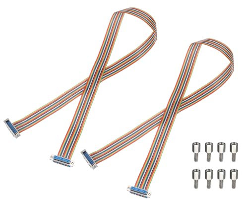 sourcing map 2 Pcs IDC Serial Cable Rainbow Wire Flat Ribbon Cable DB25 Male to DB25 Female 39 Inch Length 2.54mm Pitch Breadboard Jumper Wires for Electronic Projects
