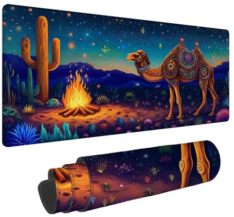 Tapis de Souris Chameau Tapis de Souris XXL Désert 1500x800x4mm Tapis Souris Gamer, sous Main Bureau Ordinateur Portable, Mouse Pad Bords Cousus Caoutchouc Antidérapante, pour Souris et Clavier A-170
