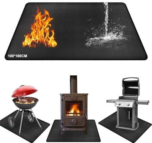 Tapis de barbecue, protection du sol, base ignifuge, 100 x 180 cm, tapis de protection contre la chaleur, tapis de protection contre l'incendie, tapis de barbecue, tapis
