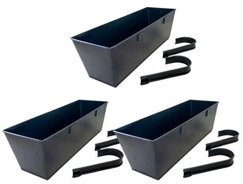 FmtwPhn Pflanzkästen für Deckgeländer, 3 x Metall-Wandhalterung, Fensterkasten, Pflanzenhalter mit abnehmbaren Haken, für Wand, Terrasse, Innenbereich, Garten, Dekoration für Zuhause, Garten