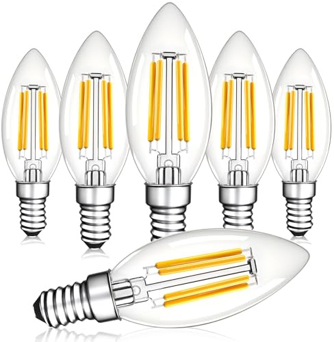 Dimmbar E14 LED Kerze Birne 40W 4W 550LM Kerzenlampe für Kronleuchter | 2700K Warmweiß C35 Vintage Filament Leuchtmittel,230V,6 Stück