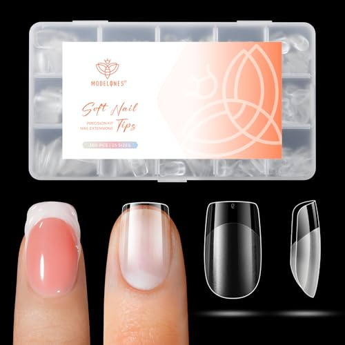 Modelones Extra Short Square Nail Tips, 360pcs Pre-etched Clear Fake Nails Press On Full Cover Half Matte Acrylic Gel Kit False Tips for Extension Salon DIY at Home 15 Sizes