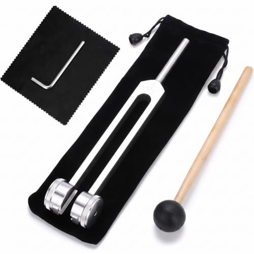 Tuning Fork 128 Hz, Aluminium Alloy Tuning Fork with Silicone Hammer and Bag, Sound Healing Therapy Tool Set for Chakra Healing, Sound Therapy
