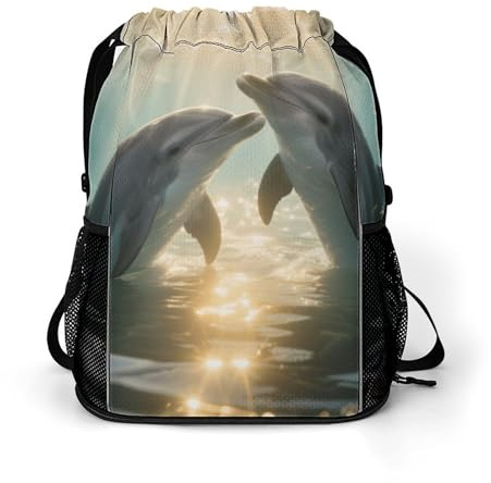 KOAYUBFC Piccola borsa da palestra con delfino sotto il mare stampato sacca da palestra con coulisse da uomo leggera impermeabile zaino con coulisse per donne con scomparto per scarpe per viaggi