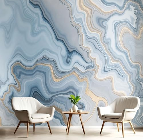 Fotomurales Mar Arremolinado 250X175Cm Papel Pintado Decoración De Pared Mármol Abstracto, Murales Póster Azul Cielo Efecto 3D, Decorativos Murales Para Dormitorio Salón Tv Pared