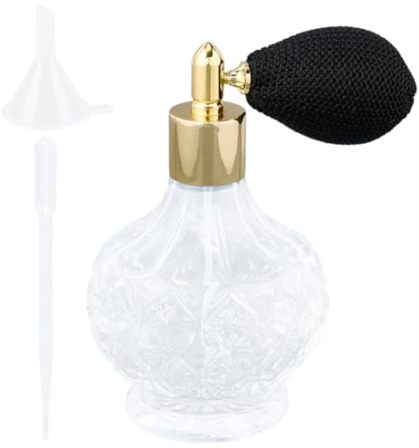 GORGECRAFT Botellas de Perfume de Cristal Transparente de 100 ml con Bolsa de Aire Atomizador Vintage Rellenable Vacía con Bomba de Vidrio Herramienta de Maquillaje con Embudo Gotero Cócteles Lociones