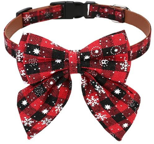 GUOYOU Hundhalsband 1,5 x 35 cm gåva hundar jul medium hund halsband justerbar jul fluga med avtagbar rosett för katter, hundar och andra små och medelstora husdjur(S)