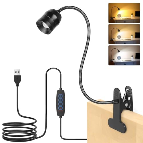 iTayga Dimmbare LED-Klemmlampe mit Zoombarem Fokus - 3 Farbtemperaturen, 10 Helligkeitsstufen, Schwanenhals-Design & Starke Klemmhalterung für Bett, Schreibtisch, Nachttisch (1 Stück)