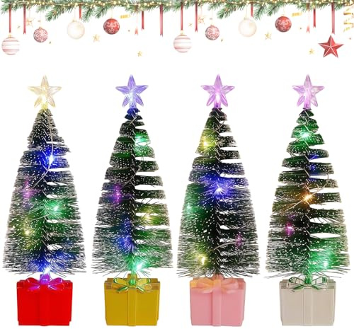 4 Stück LED Mini Weihnachtsbaum 16cm, Kleiner Weihnachtsbaum mit Beleuchtung, Künstlicher Tisch-Weihnachtsbaums, Kleine Beleuchtete Bäume Für Weihnachtsdekorationen, Batteriebetrieben