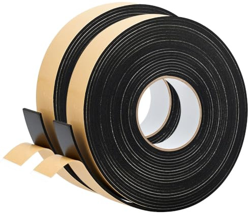 BENECREAT 20M de Bande de Mousse Autocollante 2 paquet de Ruban D'Étanchéité en Mousse Noir Simple Face pour Isolation des Portes et Fenêtres (35mm de Large) 3mm D'Épaisseur) 10m/Rouleau