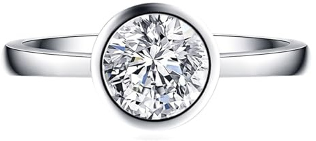 Freundschaftsringe Freundinnen, Memoire Ring Solitaire-Runde mit Moissanit Platin Größe 52 (16.6)