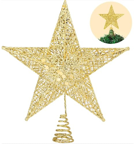 Estrella para árbol de Navidad, 20 cm, punta para árbol de Navidad, color dorado