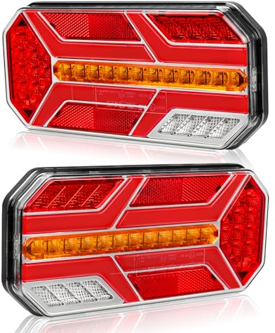 Yuanjoy 2 Luces Traseras LED Para Remolque 12V 24V IP67 Impermeables Con Luz De Marcha Stop Dirección Marcha Atrás Antiniebla E Iluminación Matrícula Para Camión Caravana Furgoneta Tractor