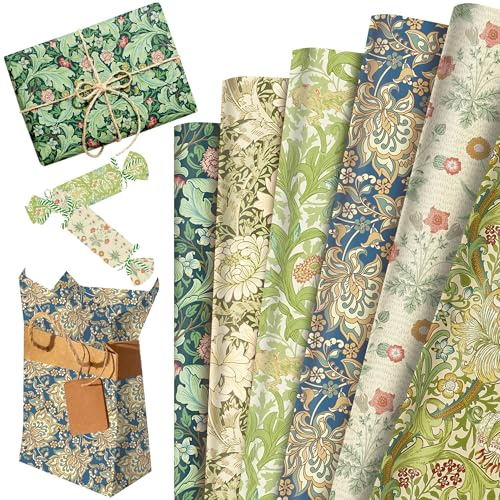 12 fogli carta regalo william morris motivo floreale 50x68 cm verde | 12 fogli carta regalo william morris motivo floreale 50x68 cm verde fai da te lavoretti artigianali carta artistica