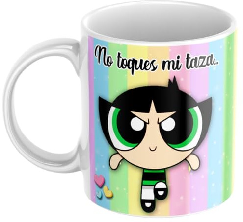 newseny Taza Supernenas “No Toques Mi Taza” – Pétalo, Burbuja y Cactus – Regalo Divertido Fans de Dibujos Animados – Cerámica 330 ml Apta Microondas y Lavavajillas (Supernena Cactus)