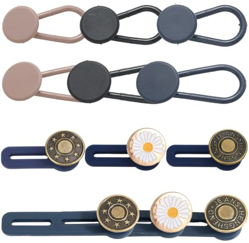 KIRZAX 12 Piezas Extensor de Botones para Pantalones, extensión de cinturón de pantalón, Extensión de Botón de Pantalón,Alargadores Elásticos,para Camisas, Pantalones, Pantalones de Maternidad